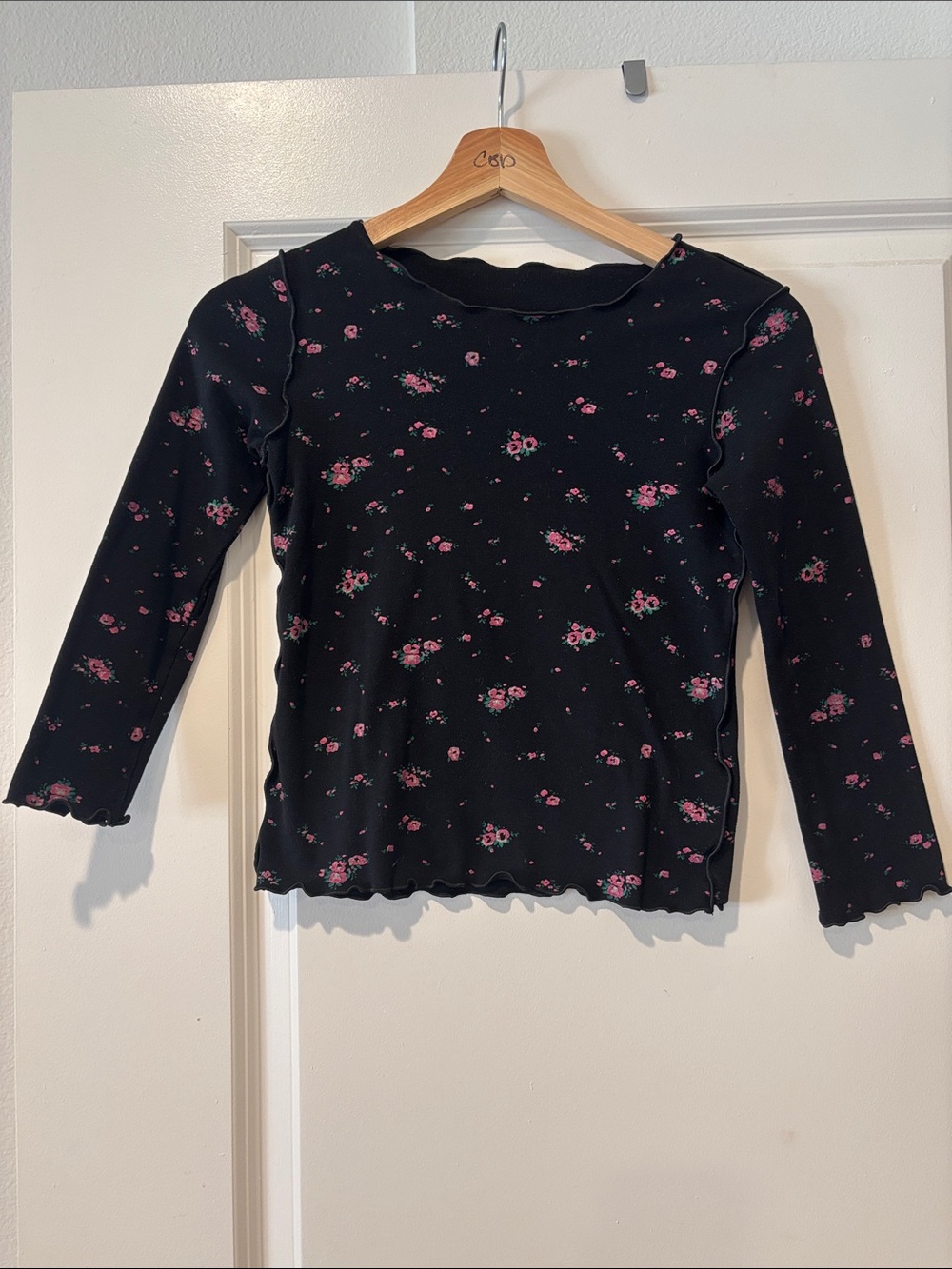 Black Floral Womens Quarter Length Top